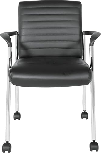 Miniatura 4 de Office Star FL Series - Silla acolchada de piel sintética con soporte lumbar integrado y ruedas, color negro con marco cromado