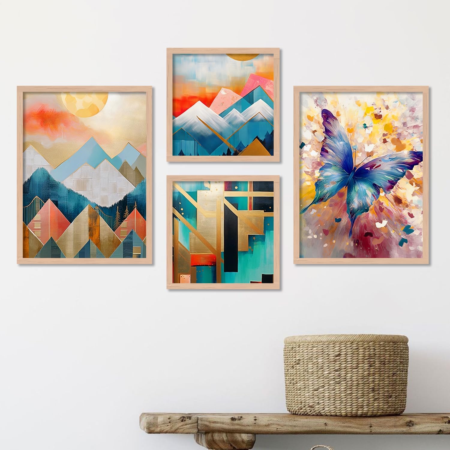 VASL™ Studio Abstract Art Wall Decor Paintings with Frame for Home Decoration - Minimal Design Modern wall art Painting for livng room & Bedroom (10.5 x 13.5 inch) Set of 4