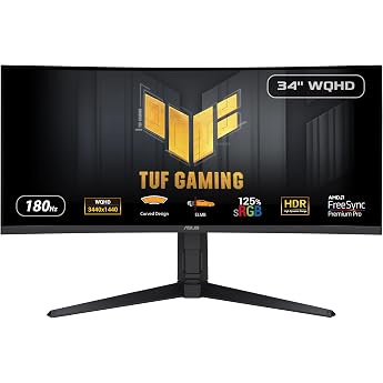 ASUS TUF Gaming VG34VQL3A 34 Inch QHD 180Hz Ultrawide Gaming Monitor | ELMB Sync, 1ms, 125% sRGB, FreeSync Premium Pro, Shado