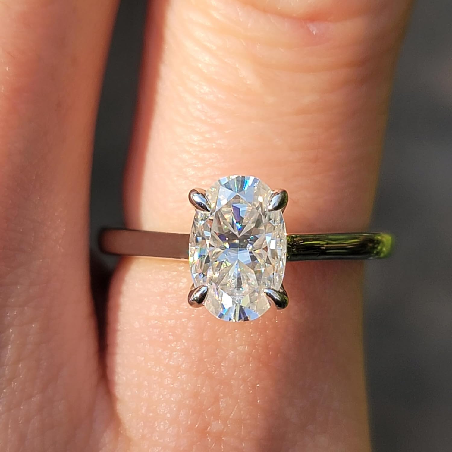 DovEggs Solitaire Engagement Rings for Women 2 carat 6x9mm F-G-H Color Oval Crushed Ice Cut Moissanite Lab Created Diamond Wedding Ring Sterling Silver with 18K White Gold Plated