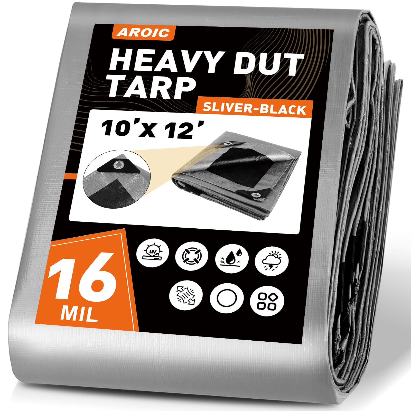 10x12ft heavy duty tarps waterproof,16 mil thick camping tarp-15x17 weave,large waterproof tarp,tarp tear resistant,uv resistant,tarp multipurpose protective cover for tent,home,car,storage,roof,boat.