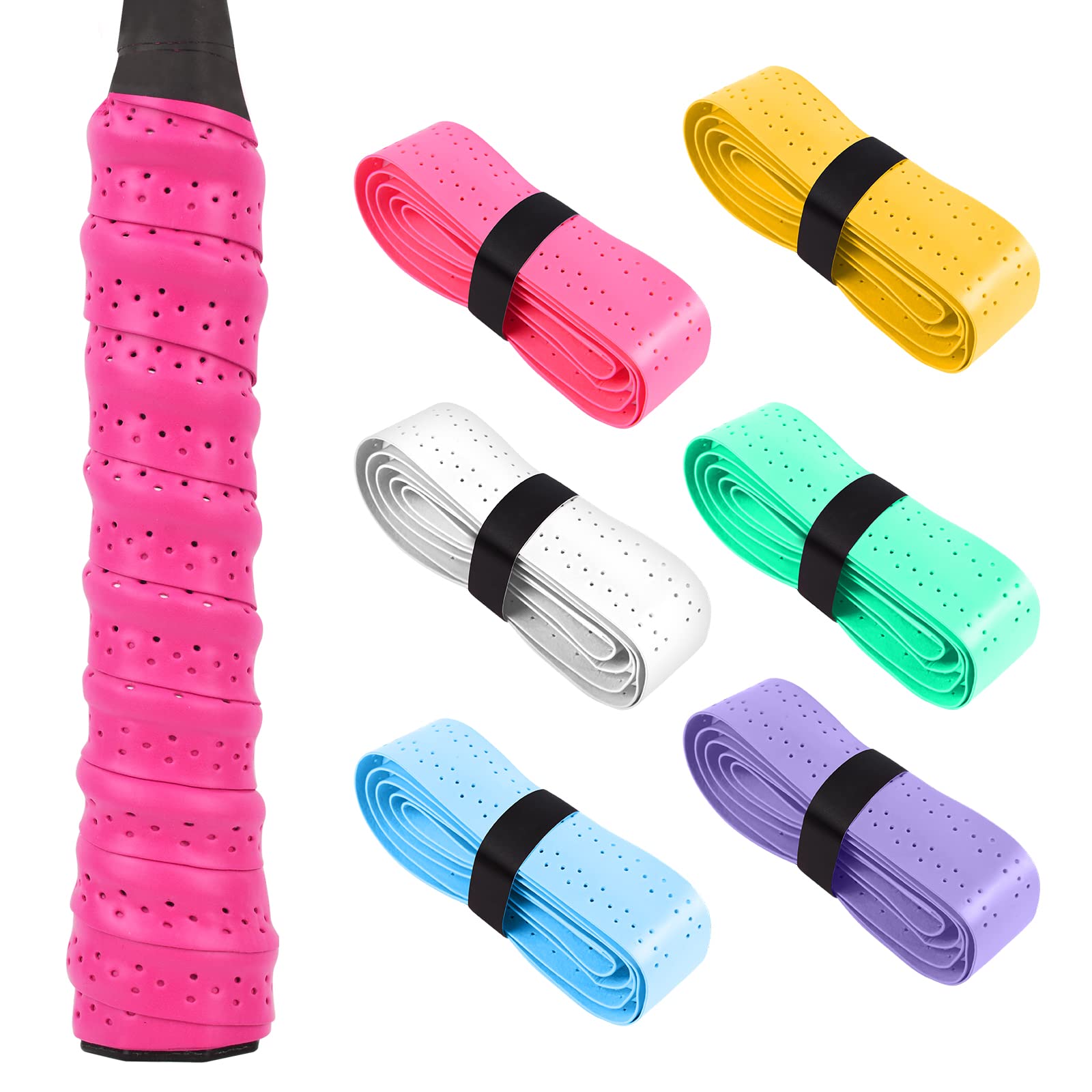 flintronic 6 Stück Griffband Tennisschläger, Griffband für Federballschläger, Badminton, Squash Schläger, Selbstklebend Griffband, Anti-Rutsch badmintonschläger- Mehrfarbig