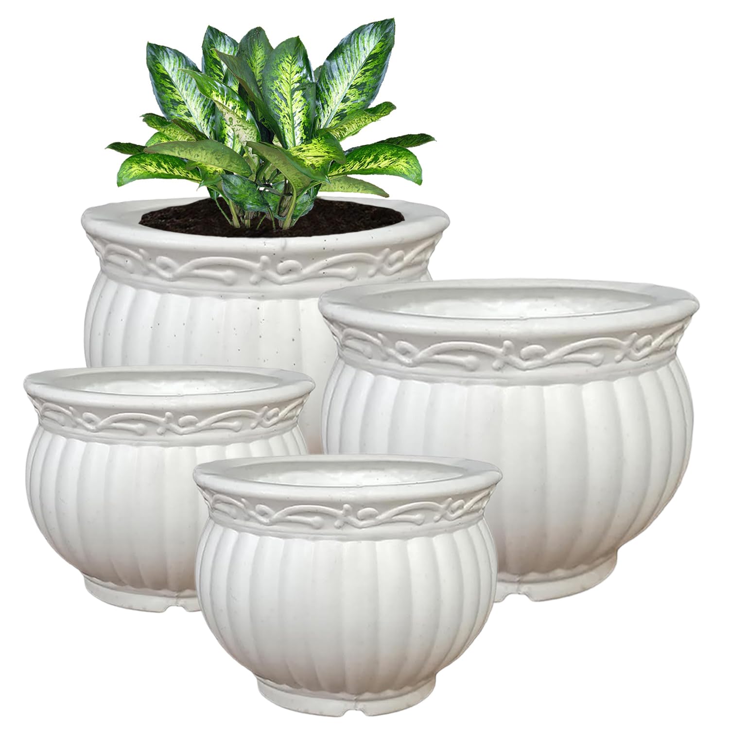 Kuber Industries Kanha Matki Flower Pot | Flower Planter Pots for Indoor & Outdoor | Pot for Garden & Balcony Flowering | 6-8 Inch | Pack of 4 | White (B0CW67JBM7) Amazon Price History, Amazon Price Tracker