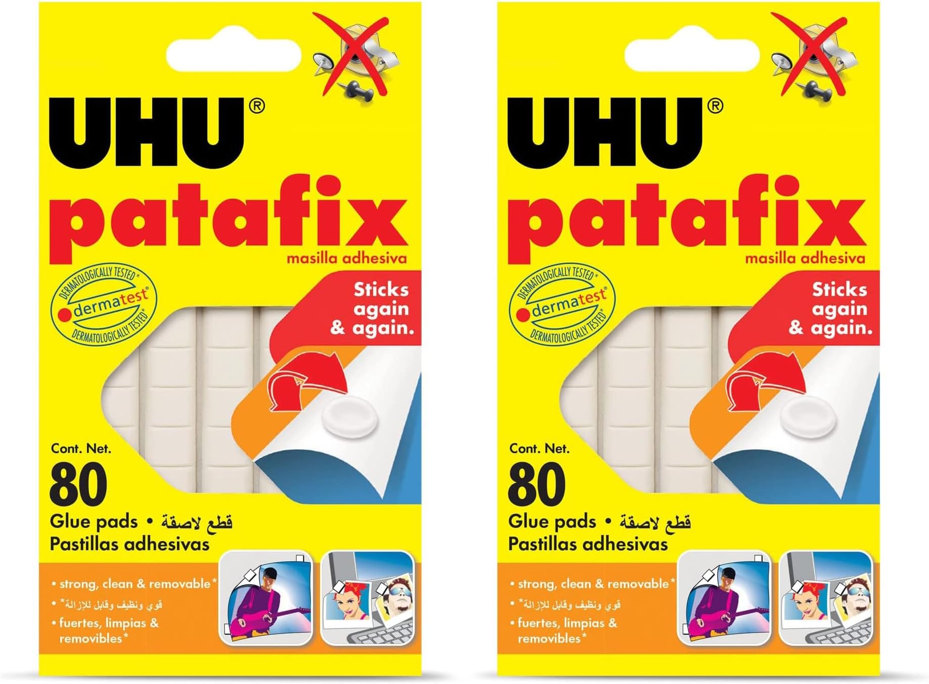 Patafix X 2 Offer Pack, Removable And REUsable Adhesive Pads, Repositionable And Precut Tack, 160 Pads, White, Assorted, 39125+44390