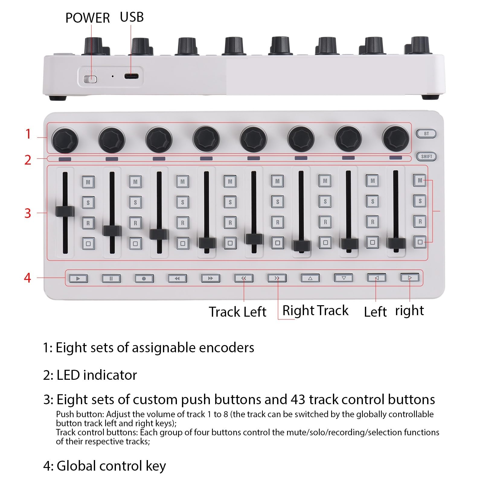 Console di missaggio controller MIDI wireless Mixer controller USB con connessione BT