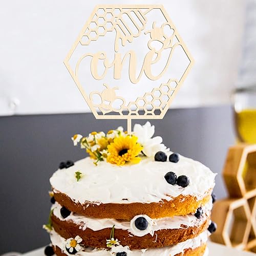 Miniatura 6 de Huray Rayho Bumble Bee One Cake Topper para primer cumpleaños, 1er tema de abeja, decoración de fiesta temática de abeja de panal, decoración de