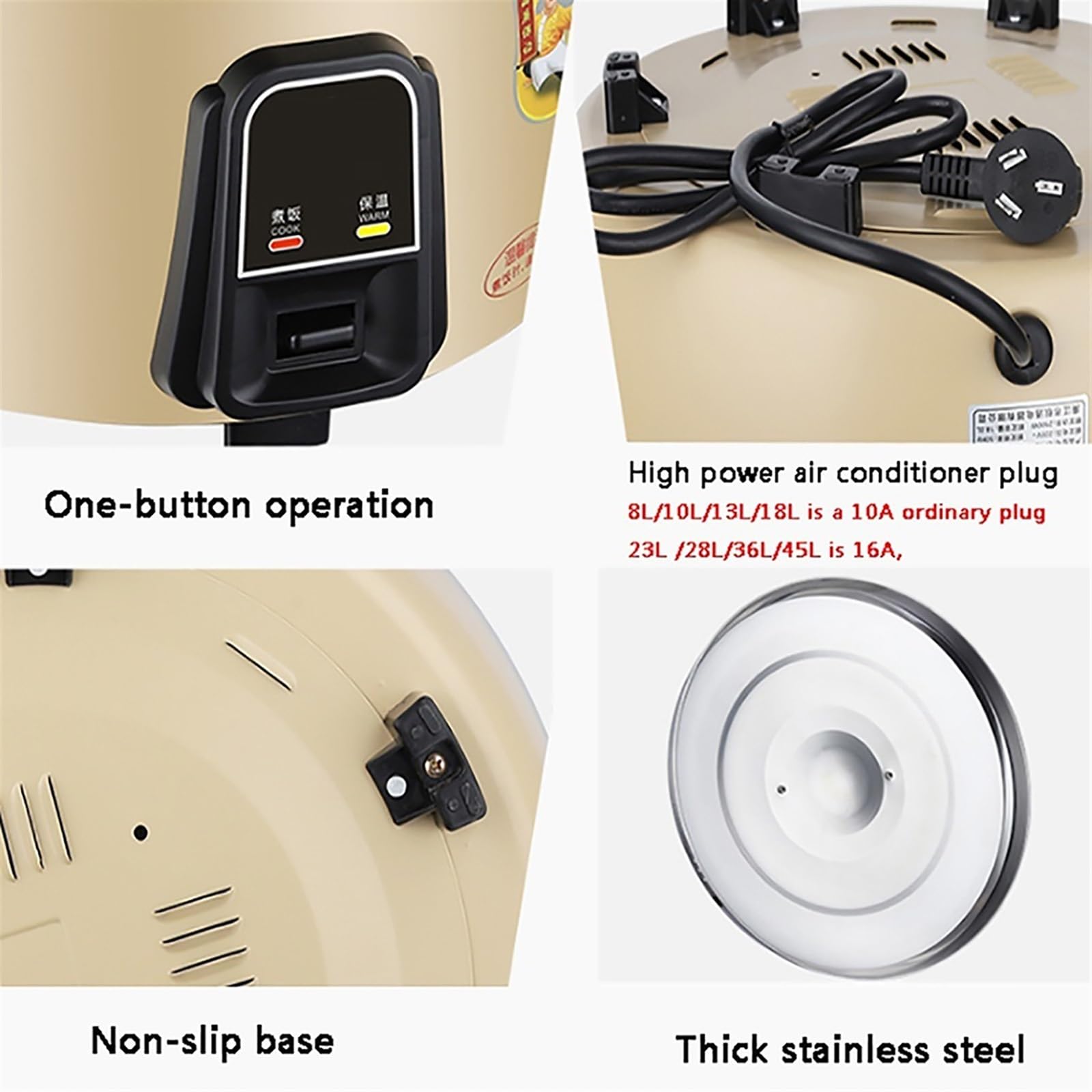 Olla arrocera comercial de Gran capacidad (8-45 L) para restaurantes, hoteles y escuelas, de 8 a 60 Personas, 220-240 V (13 L)