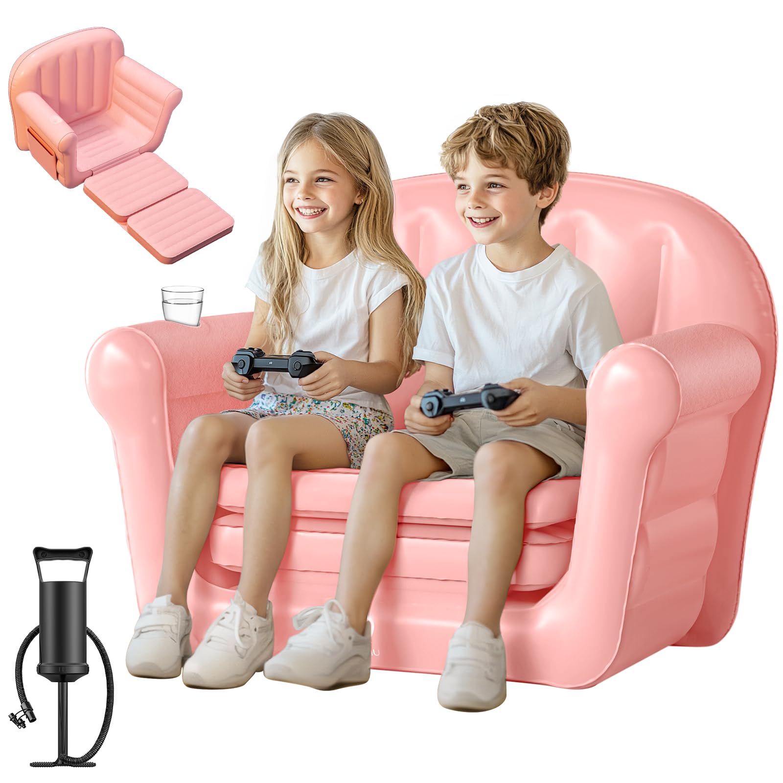 Divano Letto Per Bambini In Peluche Rosa - 2 Posti Trasformabile E Super Morbido - Foto 11