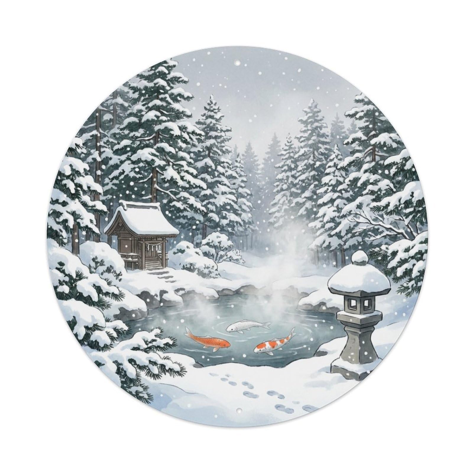 Galvaxio Style Japanese Koi Fish Snowy Pine Forest Winter Metal Tin Sign