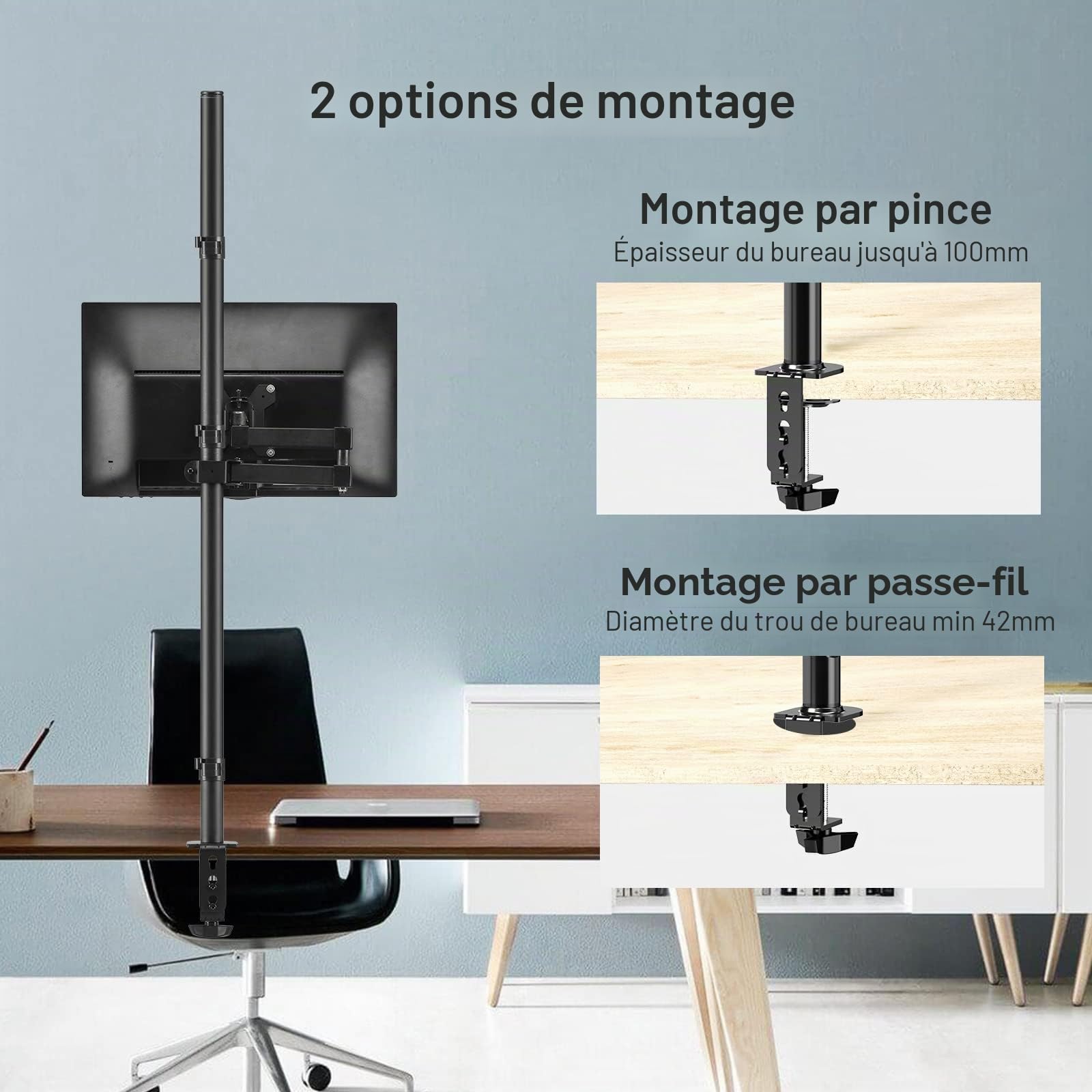 Bracwiser Support Écran PC Bras Réglage en Hauteur de 120 cm, 13-32 Pouces