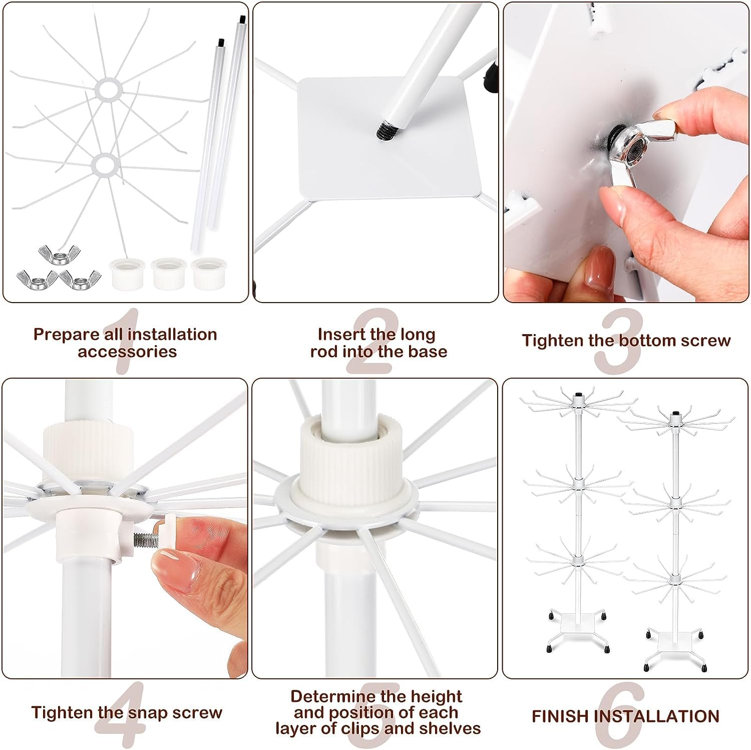 Espositore Girevole Per Gioielli DADEA - 3 Ripiani, 30 Ganci, Metallo, Appendibile, 71cm - Foto 7