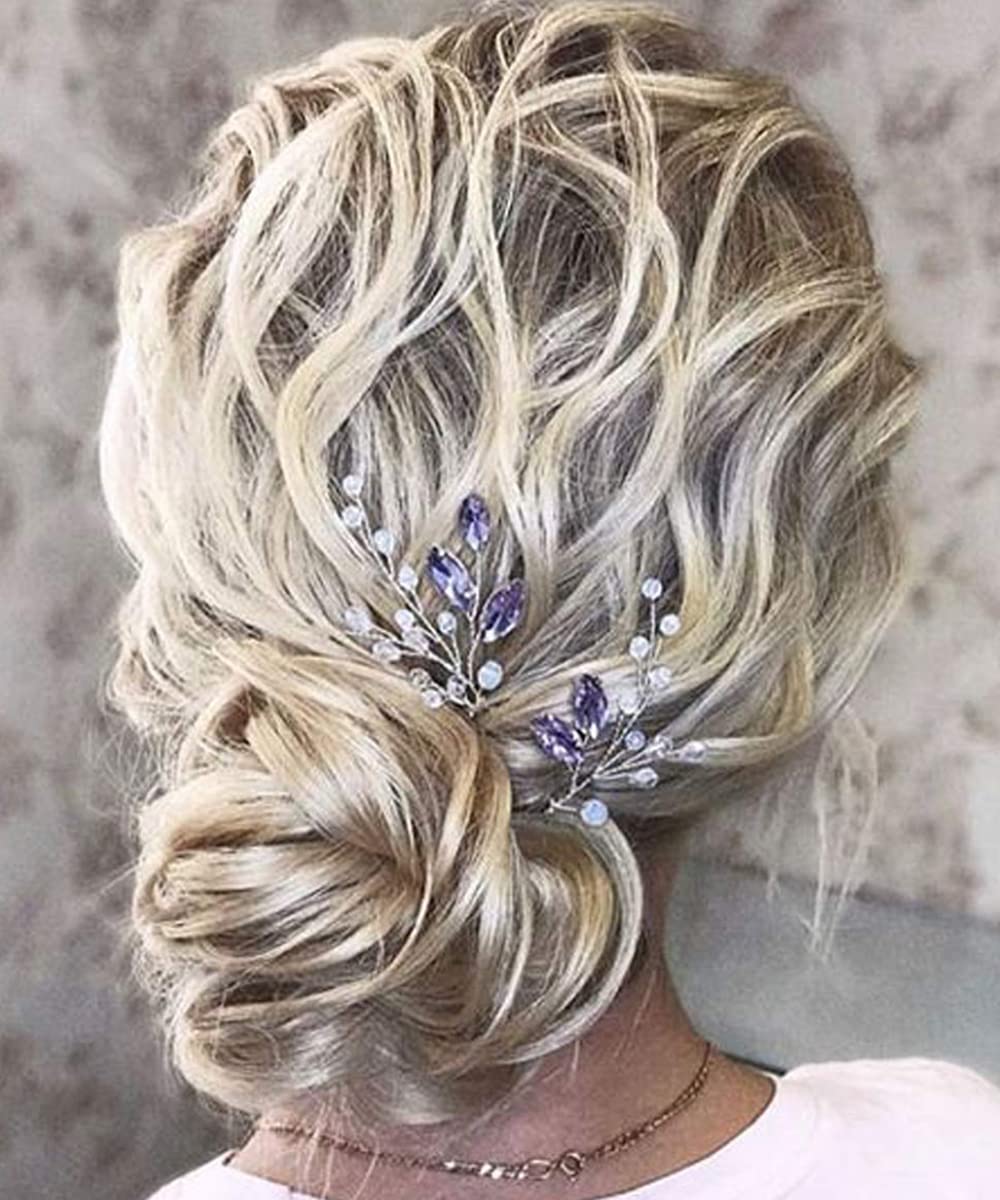 JWICOS Lavendel Braut Hochzeit Haarnadeln Kristall Perlen Haarschmuck für Braut und Brautjungfer 2 Stück