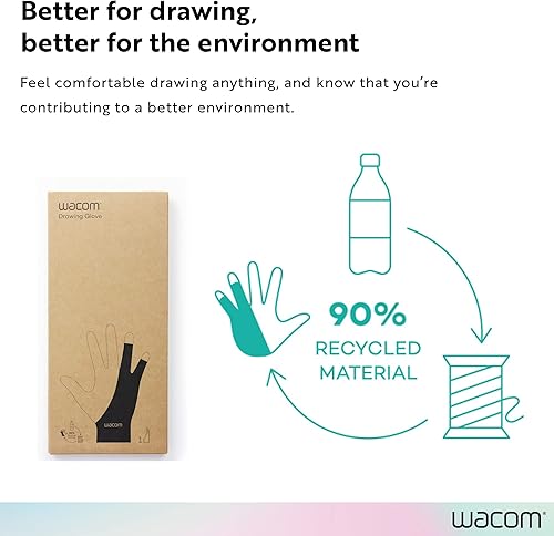 Miniatura 6 de Wacom Guante de dibujo, guante de artista de dos dedos para pantalla de tableta, bolígrafo y tableta, 90% material reciclado, ecológico, talla única