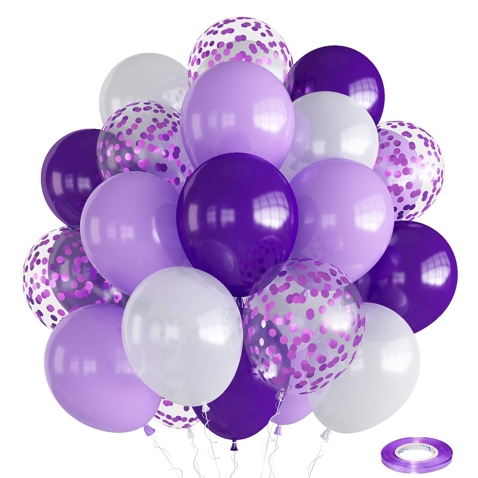 Balloons Purple and White, Pack Of 30 Dark Purple White Pastel Purple Confetti Helium Balloons for Girls Women Butterfly Baby Shower Halloween Birthday Bridal Wedding Party DecorationsCarbonfree Certified