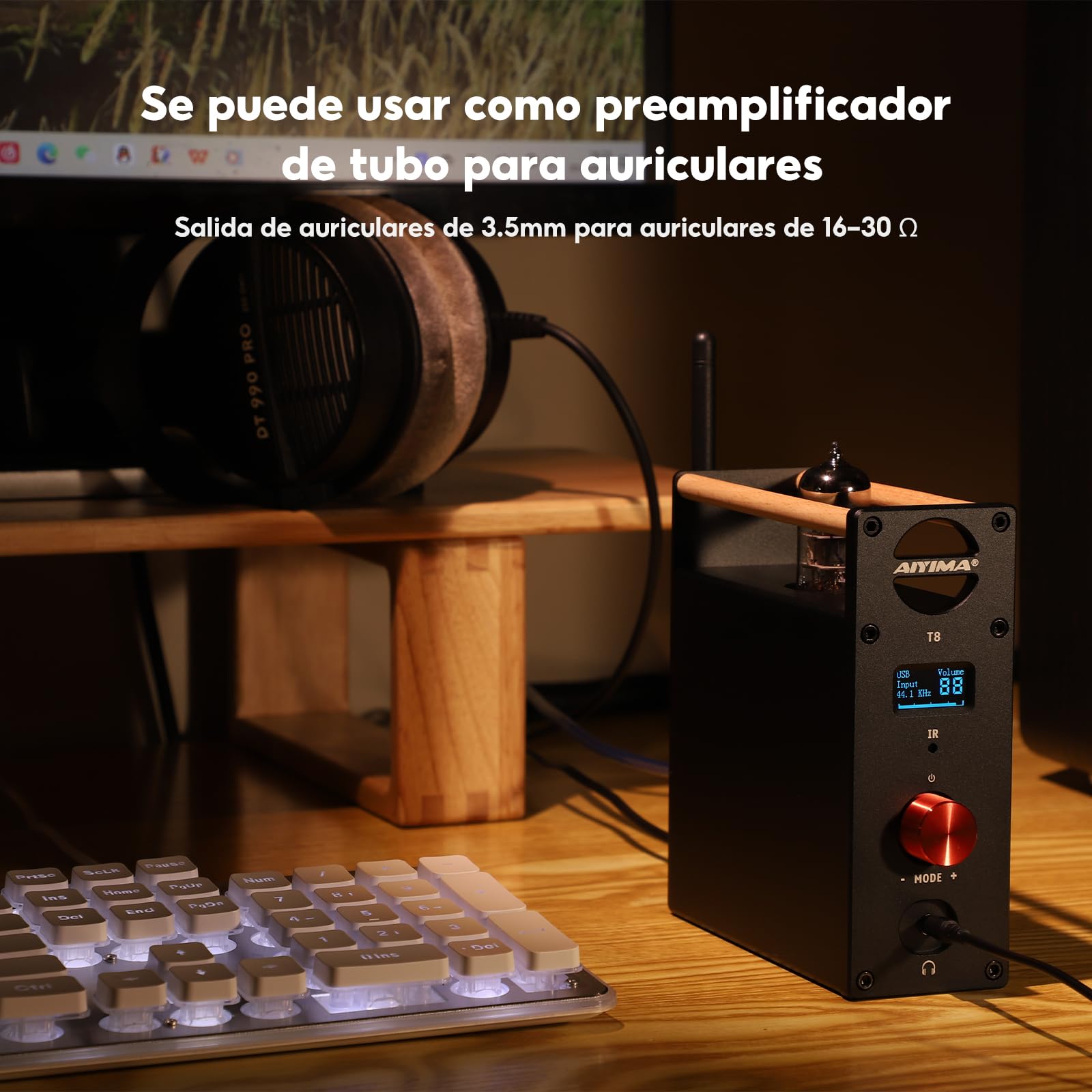 AIYIMA T8 6N3 preamplificador de tubo digital QCC3031 preamplificador Bluetooth 5.0 USB DAC amplificador de auriculares decodificador de audio estéreo óptico coaxial compatible con APTX