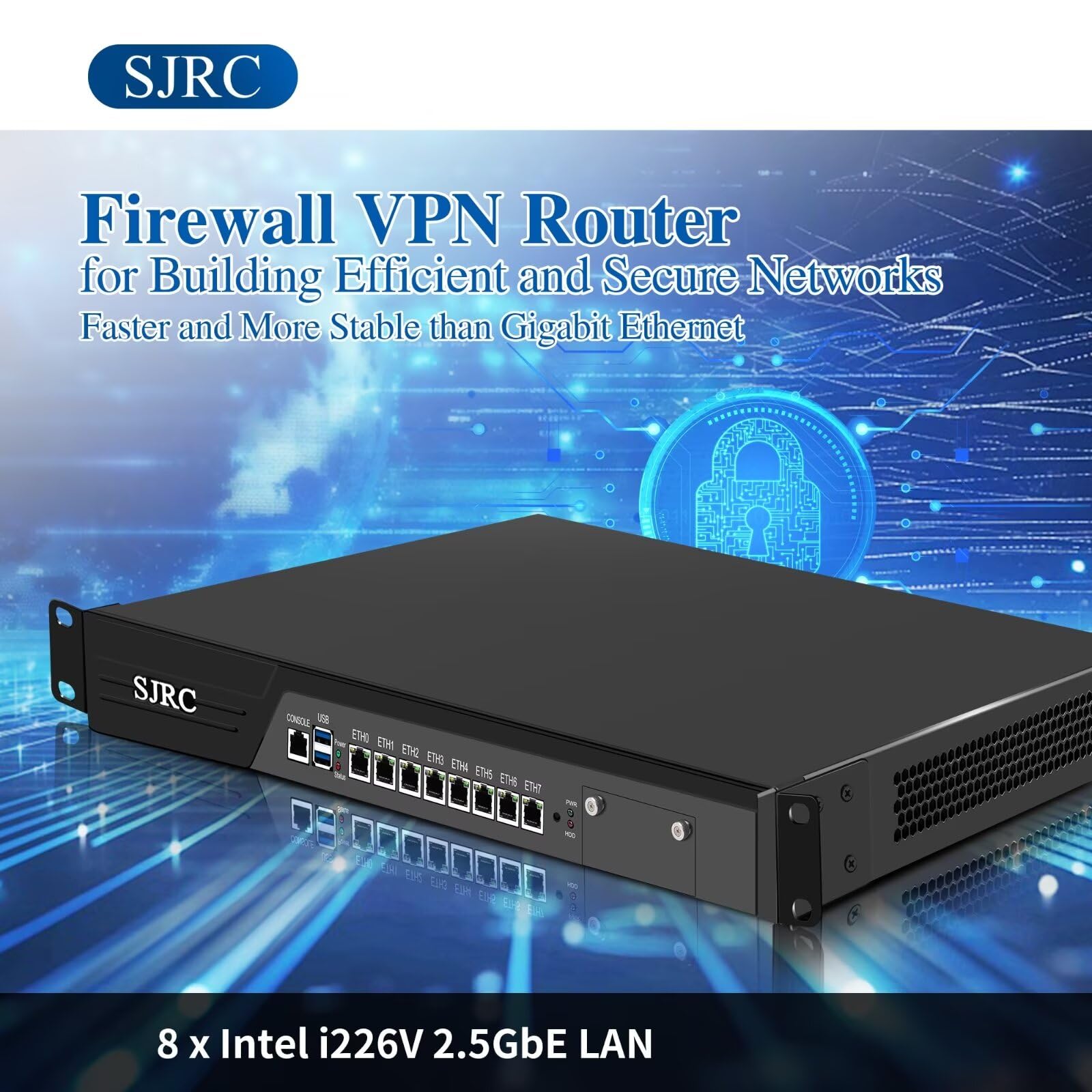 SJRC Pare-feu 19" Core i7 7700, LGA 1151, routeur PC 1U pour serveur VPN, rack 19" OPNsense Appliance avec 8 x i226V 2.5GbE LAN, DDR4 16 Go de RAM 256 Go SSD, VGA