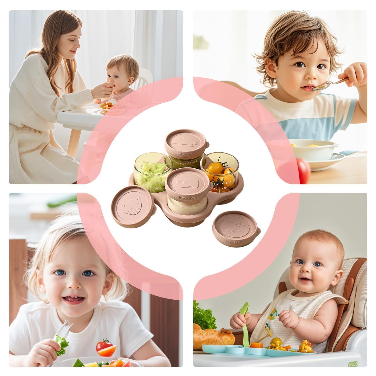Kinder - Contenitori per snack, 4 pezzi con scala graduata, adatti al