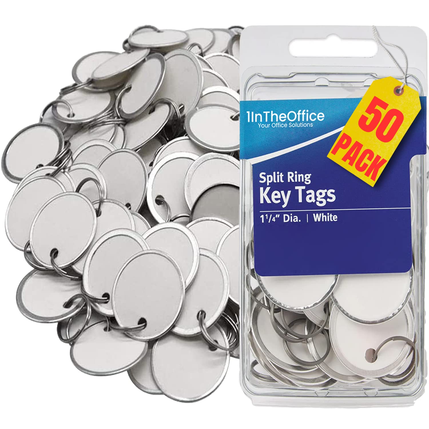 1InTheOffice Key Tags with Ring, Key Tags with Labels, 50 Pack