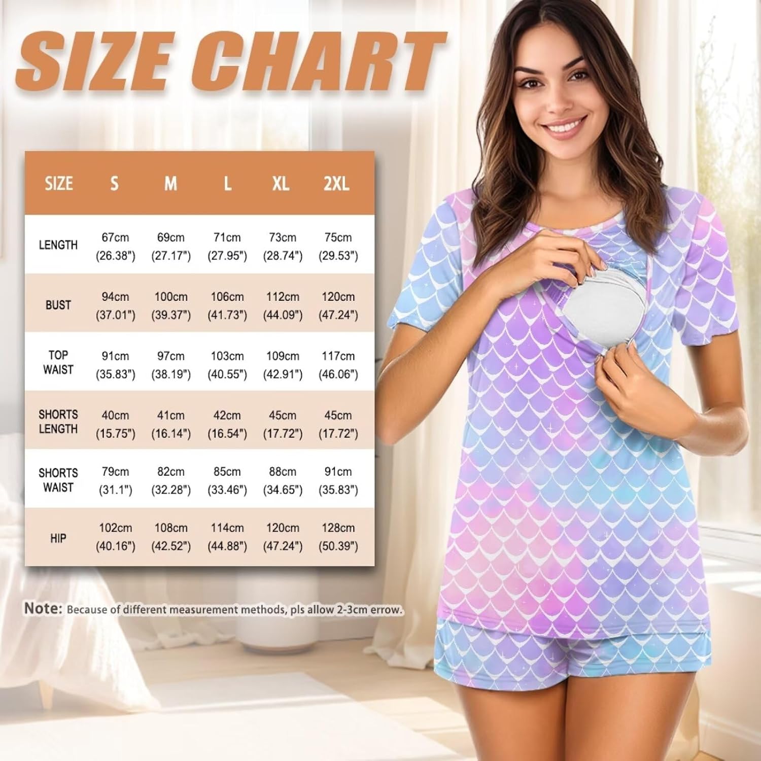 Women's Short Sleeve Nursing Pajama Set, Double Layer Breastfeeding Pj Set for Home S-2XL