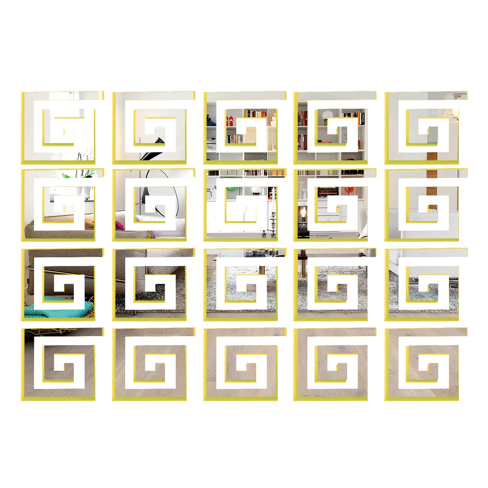 Andiker Acrylic Mirror Wall Stickers, 10Pcs Removable DIY Mirror Wall Sticker Self-Adhesive 3D Mirror Sticker Frame TV Background Decoration for Tile, Window, Mirror Small Size (Golden)