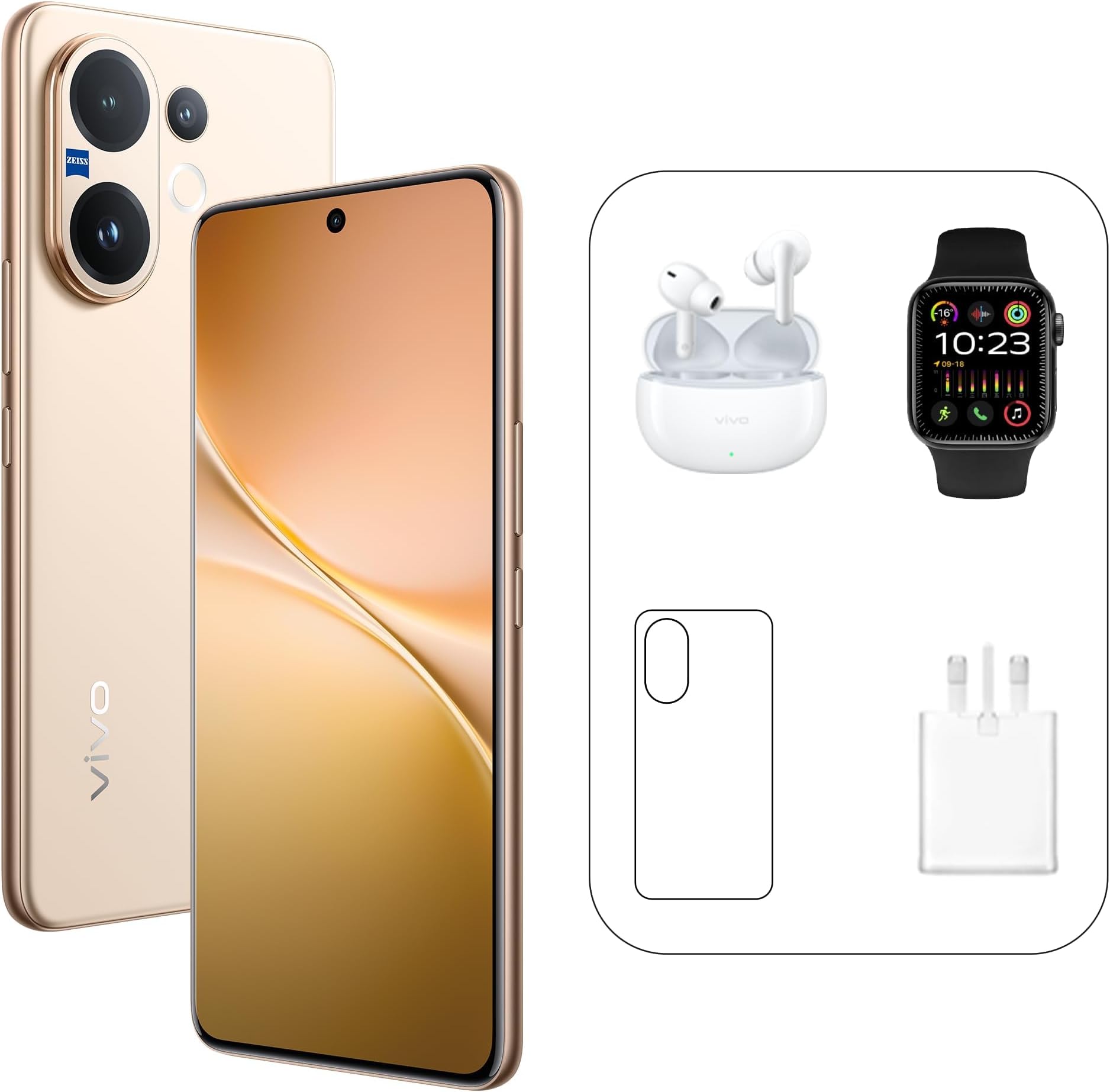 Vivo V60 5G - Desert Gold 12 + 256GB | 50MP ZEISS Camera | 3D curved 120Hz AMOLED Display | 6500mAh | IP69, 4Y Battery | 455 Days Screen Replace,24 Months Warranty - UAE Version