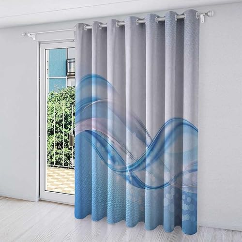 Miniatura 2 de Cortinas abstractas para sala de estar, 1 panel, 51 pulgadas de ancho x 63 pulgadas de alto, color azul pálido y blanco