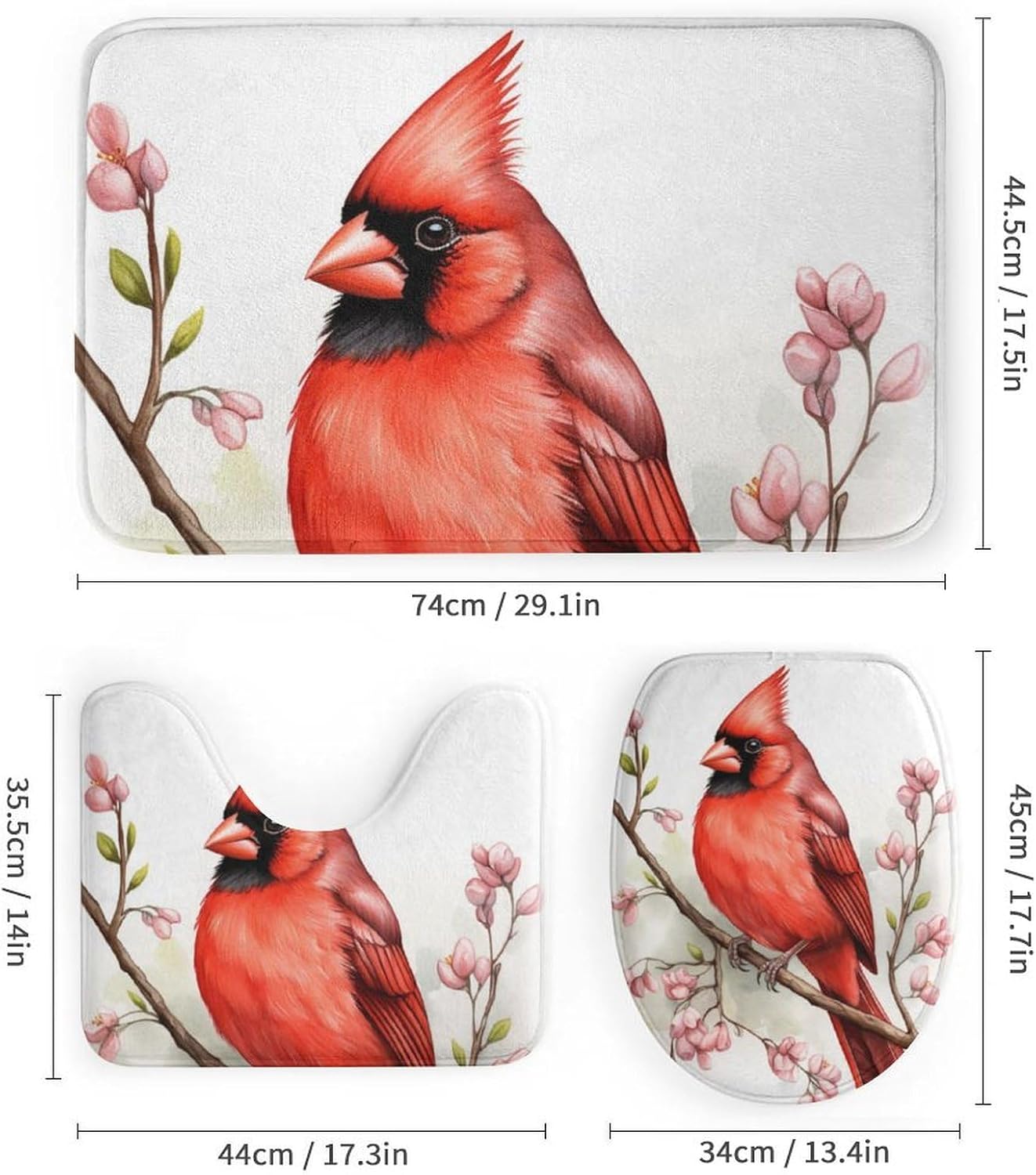 4 Piece Beautiful Floral Bird Shower Curtain Set with Rugs, Include Beautiful Floral Animal Bathroom Non-Slip Floor Mat, U-Shaped Bath Rug and Toilet Cover Lid with 12 Hooks, Style-2