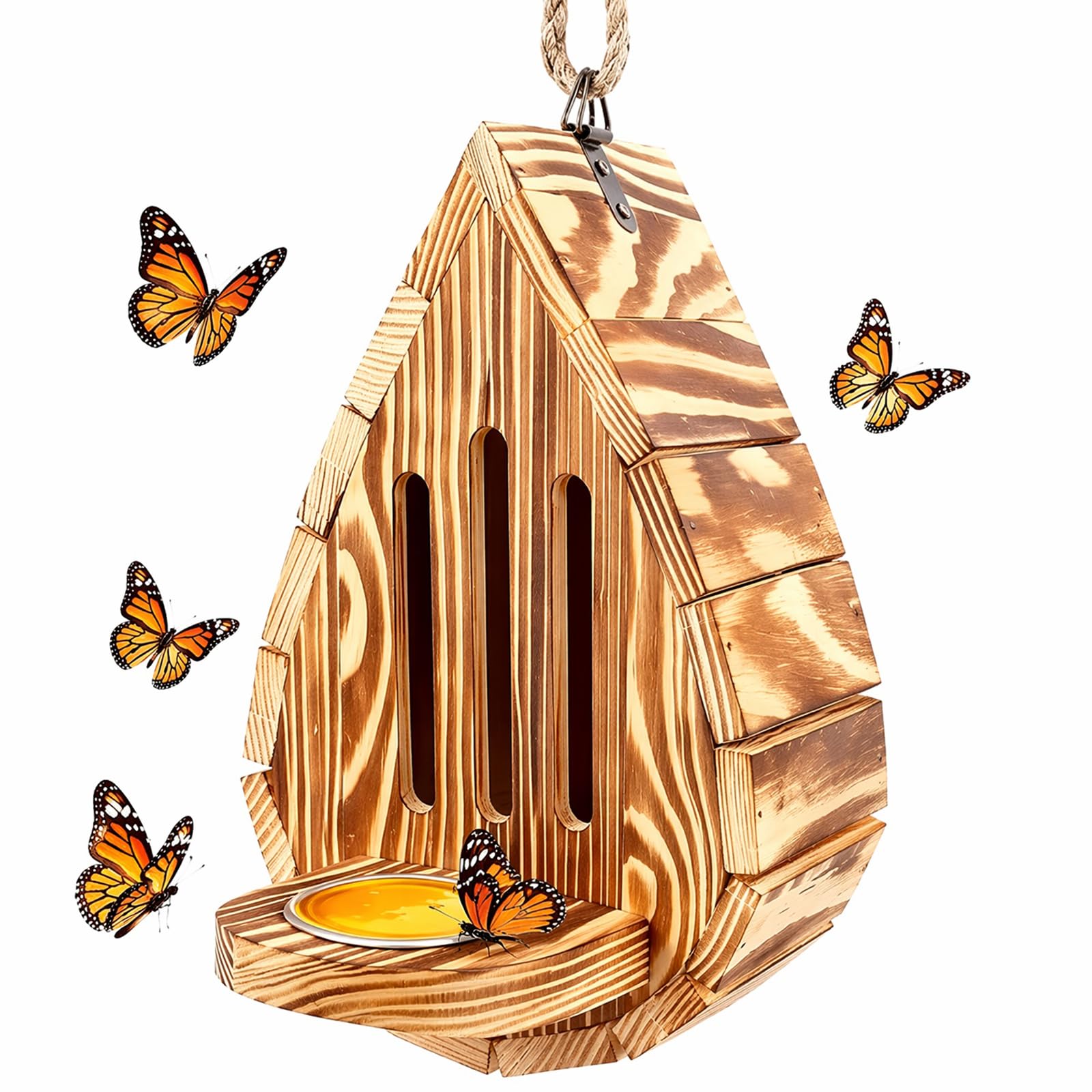 Wood Butterflies Houses With Rope Wooden Butterfly Habitat & Feeder Hangable Decorative Nesting Box For Moths Insect Bee Hotel For Gardens