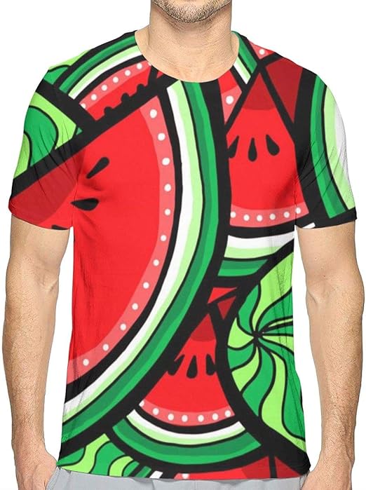 Men Tee Summer Watermelons Texture Short Sleeve TShirt Summer Top