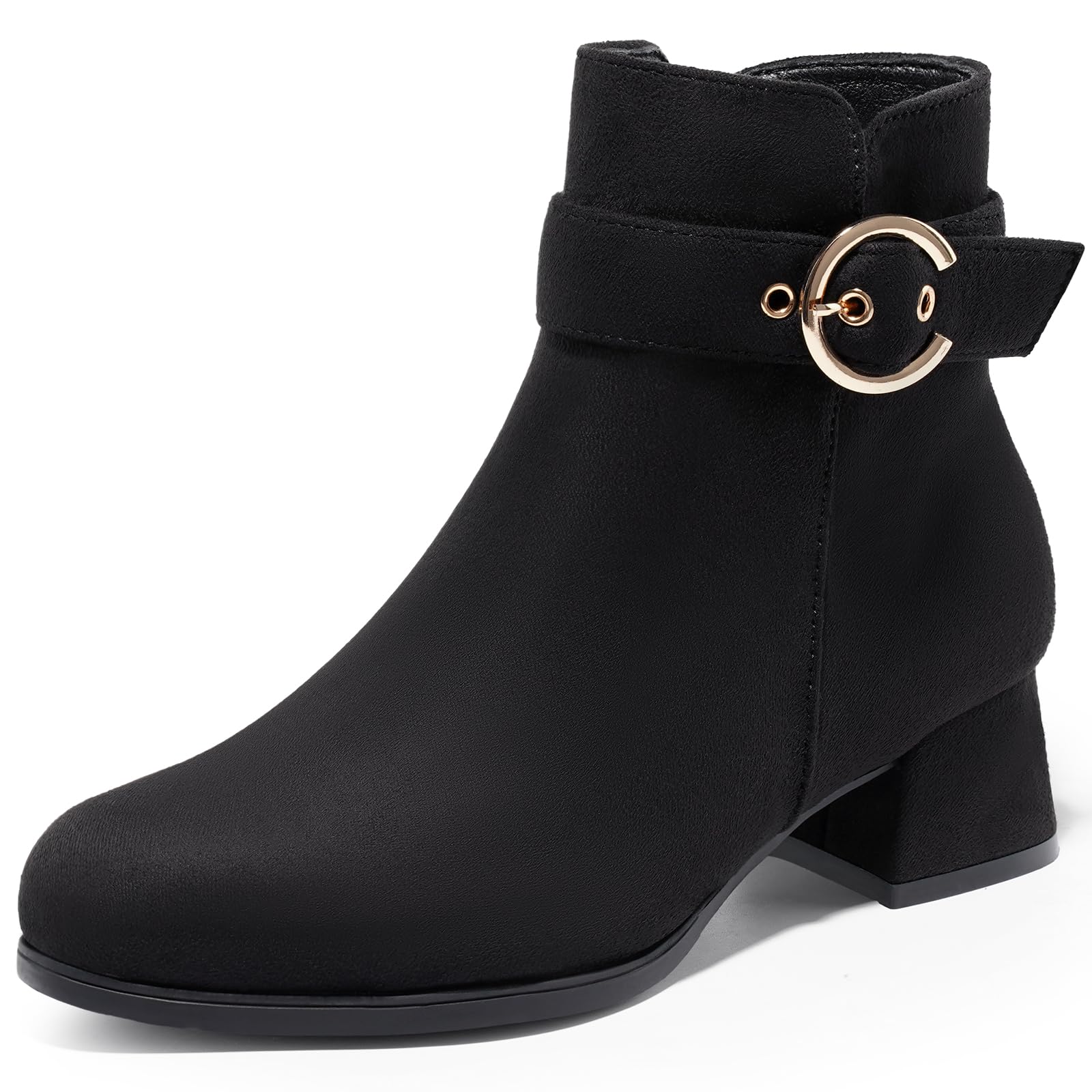 Women's Ankle Boots Low Block Heel Zip Up Short Comfort Booties