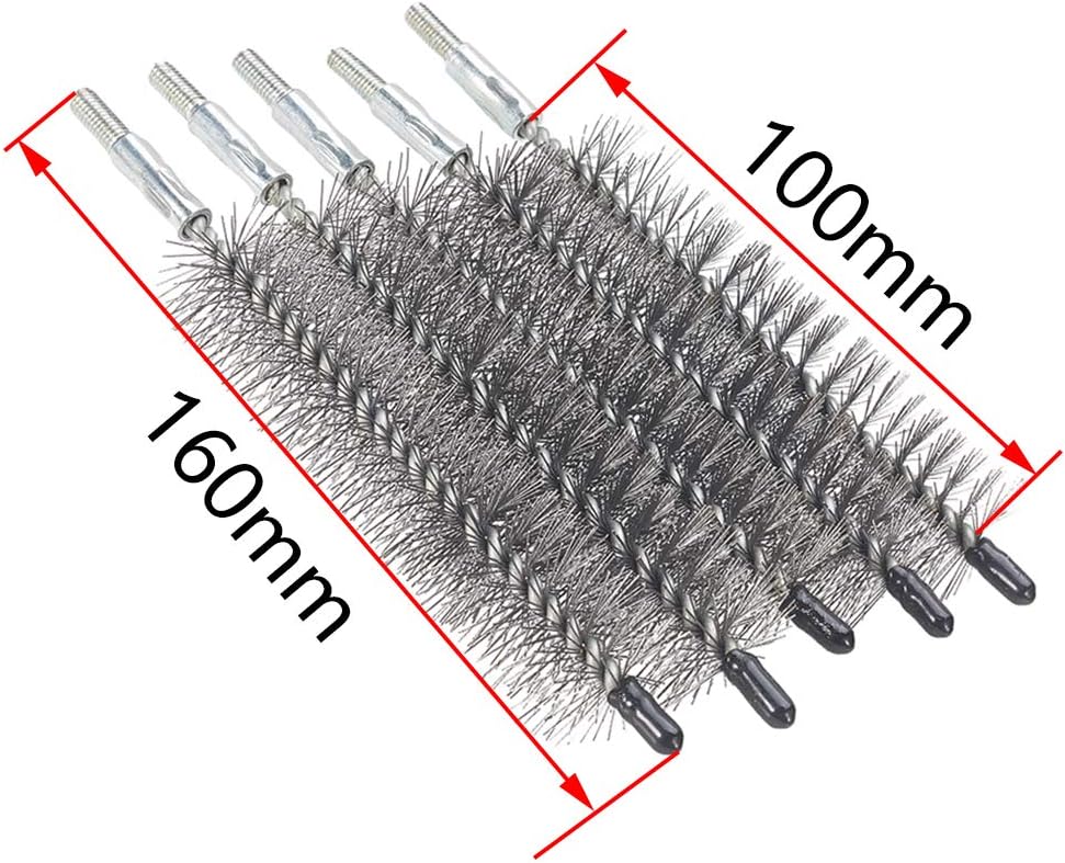Auniwaig Pipe Cleaning Brush, Steel Wire Tube Cleaning Brush, Round Chimney Cleaning Brushes, 1.18Inch Dia 6.3Inch Length M12 Threaded Interface Cleaning Brush 5PCS