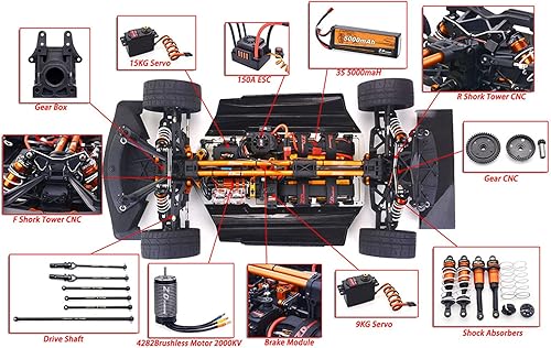 Miniatura 4 de Ottima Juguete de coche a control remoto 17 para niños y adultos 4WD de alta velocidad 808mih RC Super Car Drift Car Model Gift - Versión KIT sin