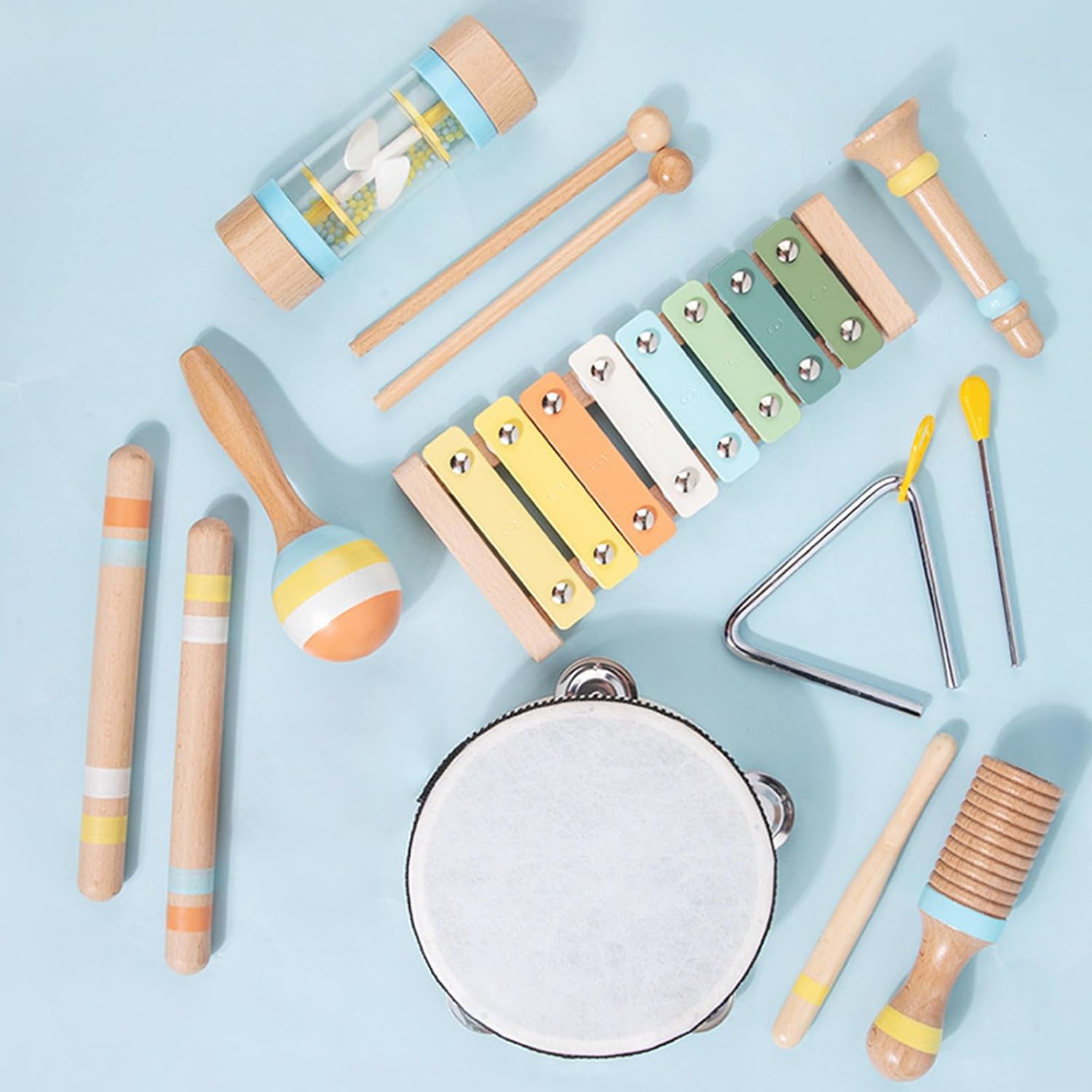 Versatile Development Tools 8 Piece Wooden Percussion Sound Group for Sensory Discovery Toddler Sensory Music Dolls