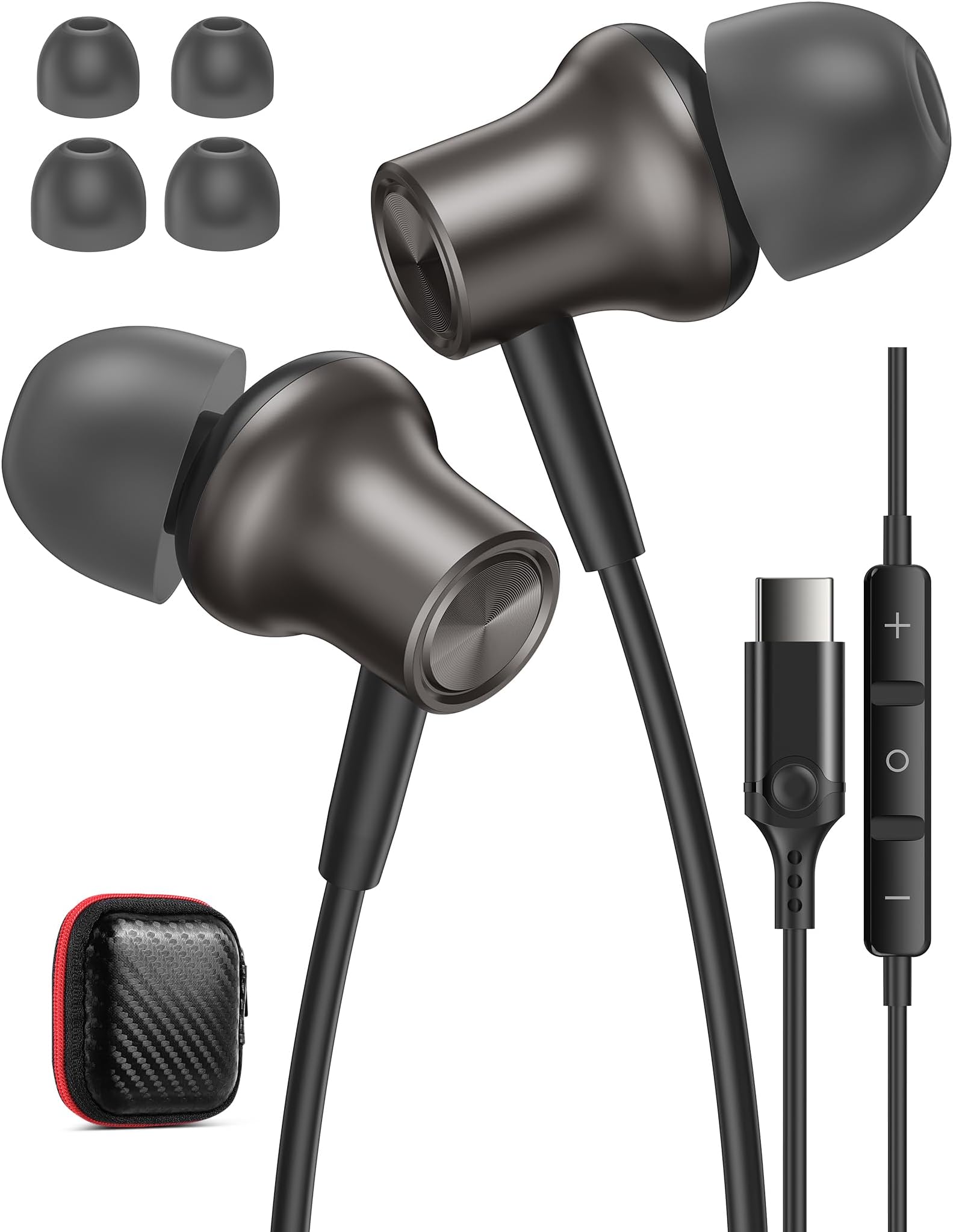 USB C Headphones Wired Earbuds for Apple, Soft in Ear Buds for iPhone 17 17e Air 16 16e 15 for iPad Pro for Samsung/Android for Galaxy S26 S25 Ultra USBC Corded Type C Earphones Home Office Gunmetal