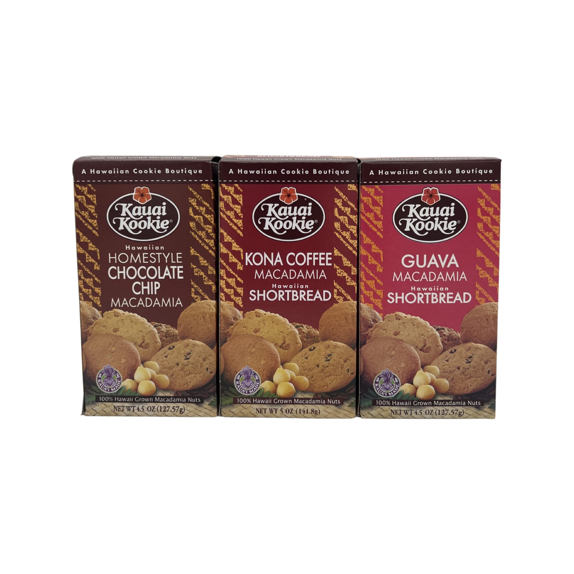 Kauai Kookie | Hawaiian Macadamia Nut Cookie Set | Guava, Kona Coffee, Chocolate Chip Macadamia nut | 3 Box Set