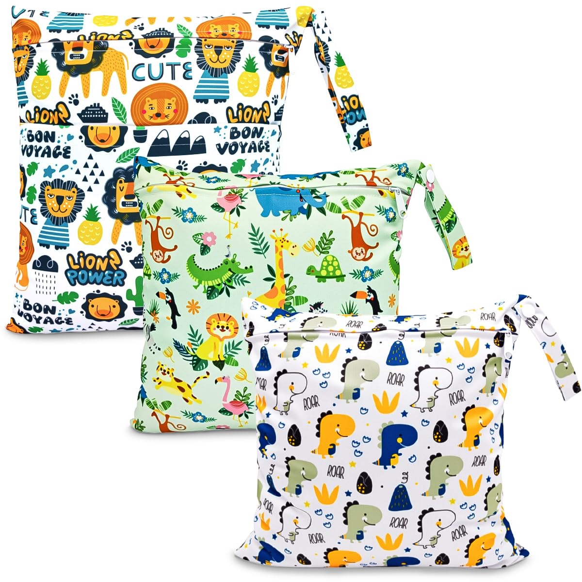 HOTLIKE Wetbag, Nassbeutel, 3 Stück Windeltasche Wickeltasche, Nasstaschen Wiederverwendbare Organiser Beutel Waschbar mit Reißverschluss für Baby Kleinkind Reisen Gym (Orange)