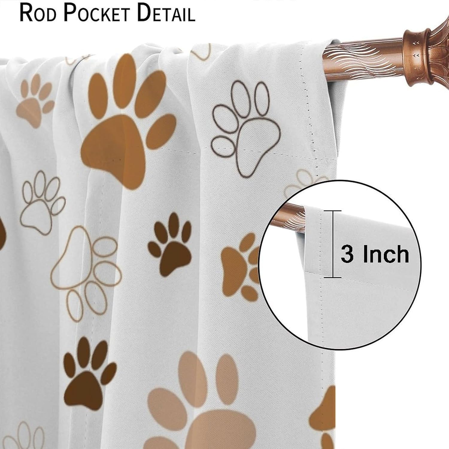 Dog Paw Print Curtain,Cute Puppy Pug Pet Dog Window Curtain for Kids Bedroom Living Room Nursery 42" W X 54" L