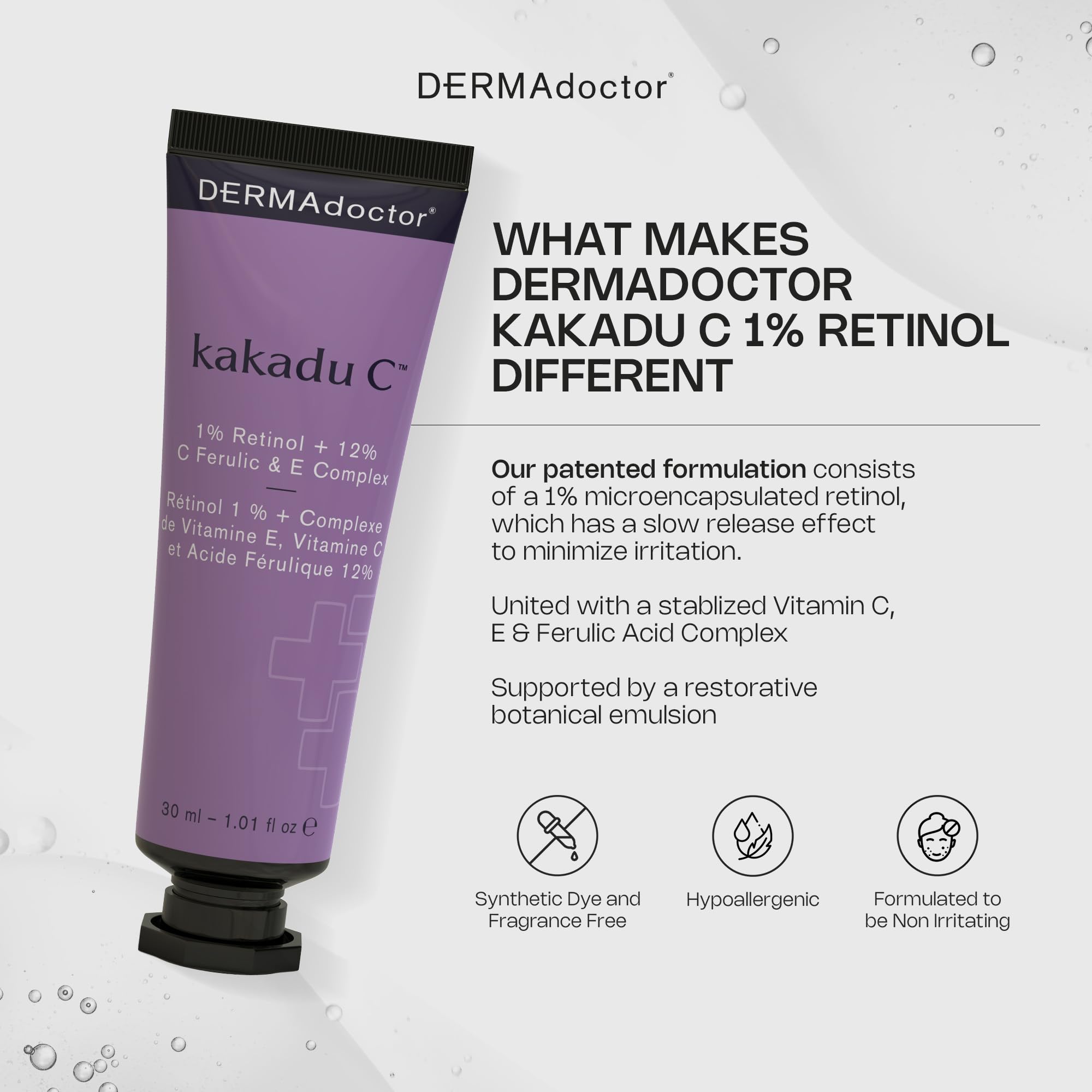DERMAdoctor Kakadu C 1% retinol + 12% C Ferulic & E Complex krem przeciwstarzeniowy, 1,01 fl oz