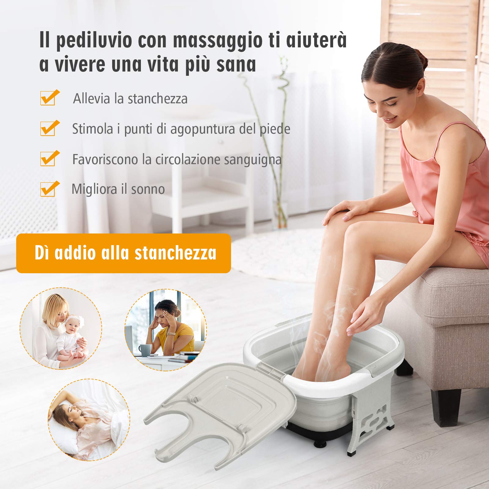 COSTWAY Massaggiatore Plantare Massaggiatore Piedi Elettrico, Massaggia Piedi Portatile, con Funzione Calore Bolle e Rulli Elettronici, Pieghevole Salvaspazio (Grigio)