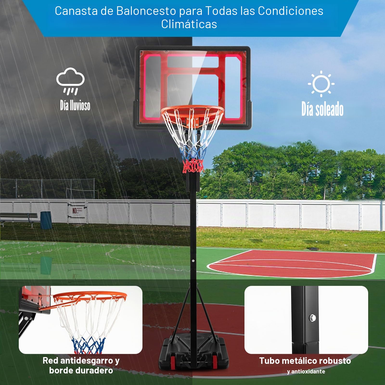 GOPLUS Canasta de Baloncesto Exterior Ajustable de 10 Niveles