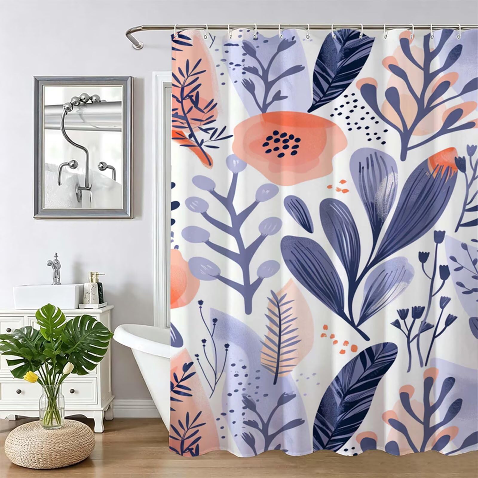 Tenda Doccia in Poliestere viola chiaro,Tende per Doccia Extra Lunga 240x200cm,pianta Tenda Vasca da Bagno Tessuto Lavabile,Impermeabile Facile da Pulire,con 12 Ganci,Decorazione per Bagno,Hotel Z-466