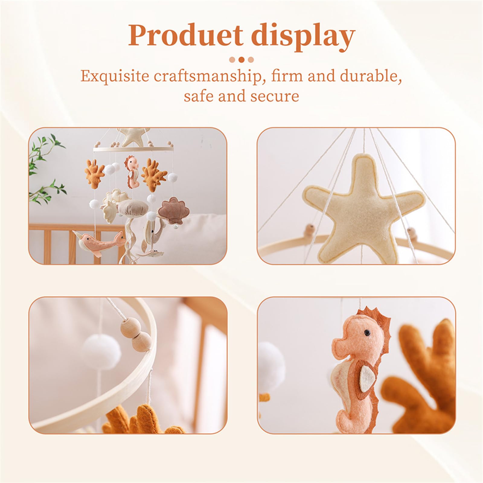Herfair Meerestiere Mobile Baby Windspiele mit Filzbällen, Walen, Muscheln, Korallen und Seepferd Baby Windspiele, Neugeborene Jungen Mädchen Anhänger (Rosa)