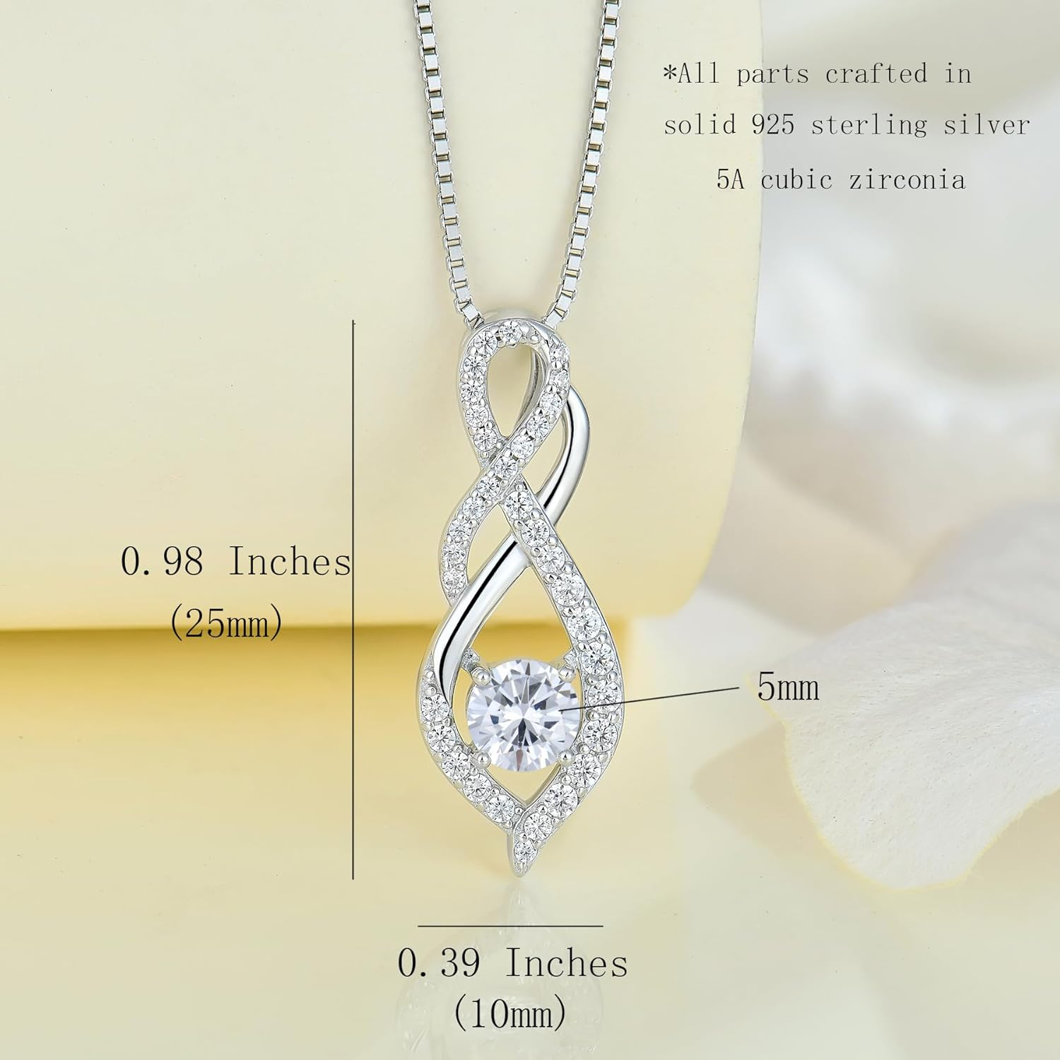 Women Infinity Necklace 925 Sterling Silver Twist Birthstone Pendant with Chain Cubic Zirconia Jewelry - Image 3