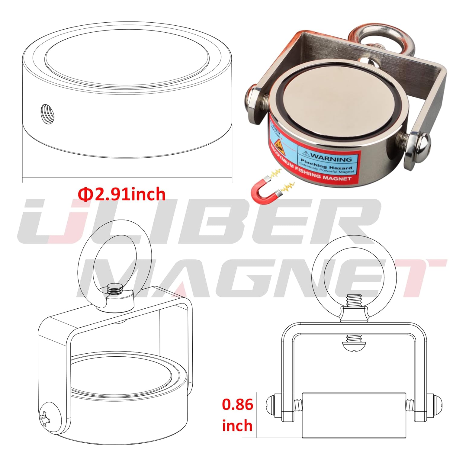 ULIBERMAGNET Strong Fishing Magnet Kit, Rotatable Neodymium Magnet Double Side Fishing with Rope, Combined 1200lbs Pulling Force for Salvaging, Retrieving and Lifting in River, Beach and Lawn