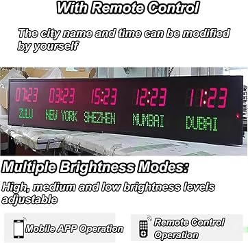 McbeAn World Time Zones Clock, Digital Multiple Time Zones Clock, LED World Time Clock, 3 Levels of Brightness Adjustment, 5 Cities World Time Clock, for Multinational Enterprises Hotels Office