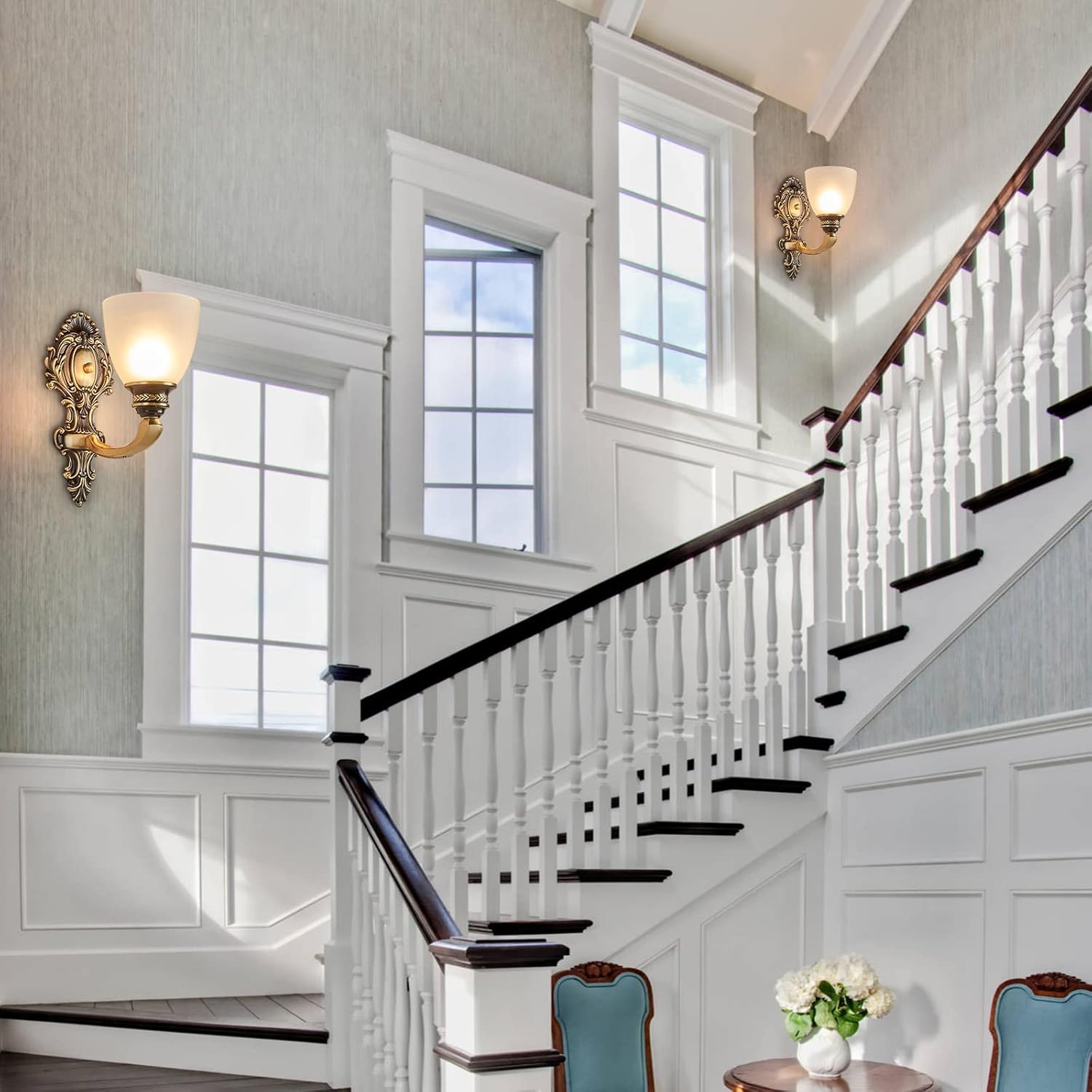 NOXARTE 2 Pack Vintage Wall Sconce Brass Wall Mounted Light Ceiling Fixture with Milk White Glass Shades for Living Room Bedroom Hallway