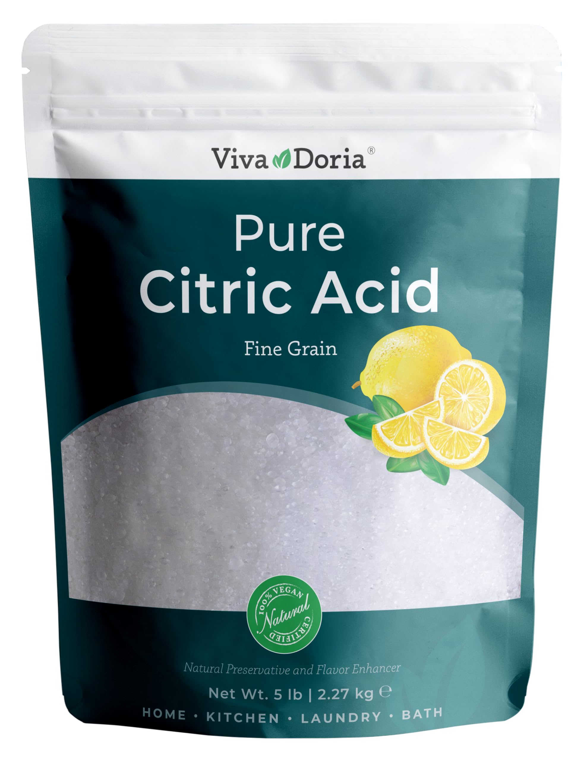 Viva Doria 100% Pure Citric Acid, Food Grade, Fine Grain, 5 lb (80 Oz)