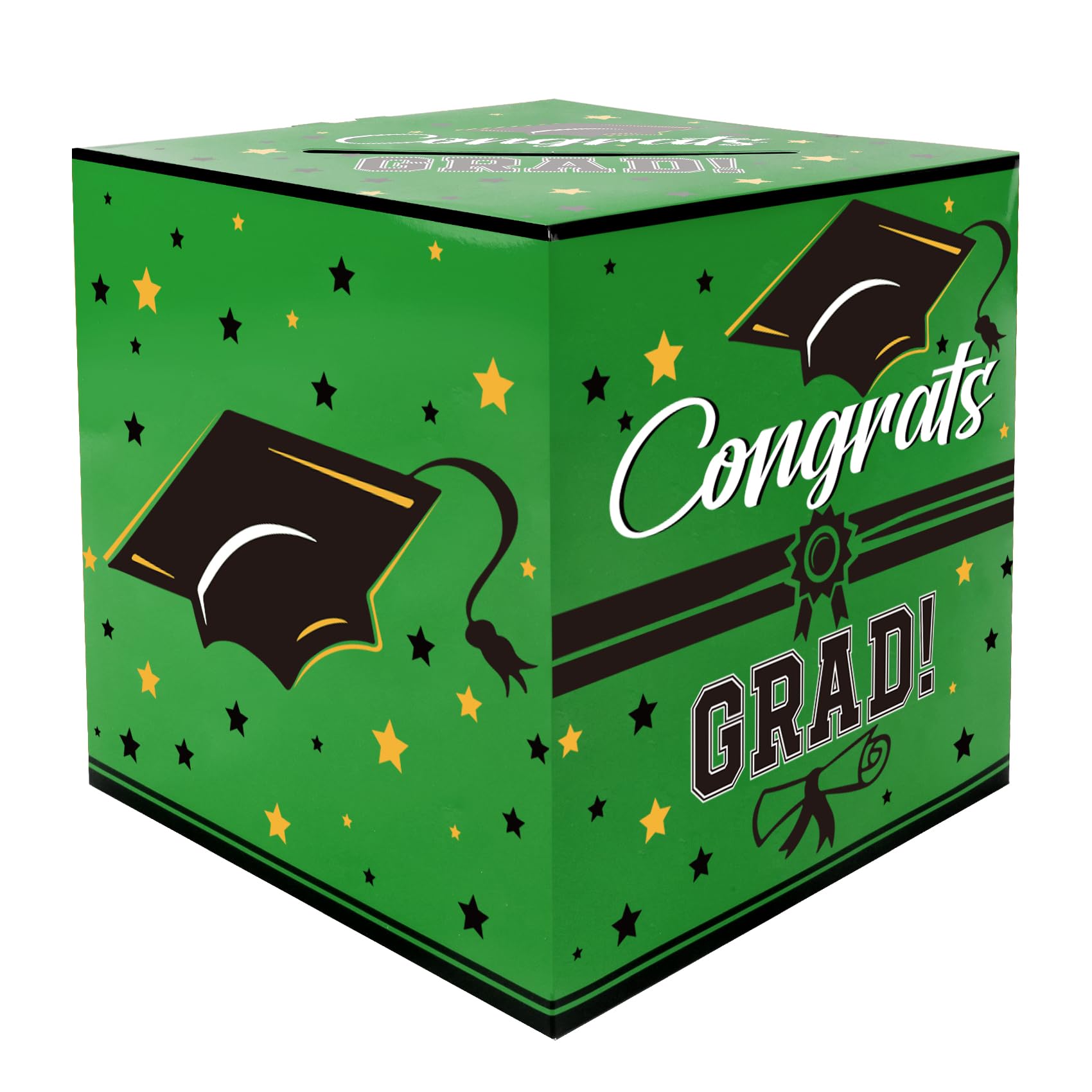 Graduation Card Box, Green, 9 x 9 x 9 Inches, Class of 2025 Graduation Gift Box, Money Box, Party Decorations