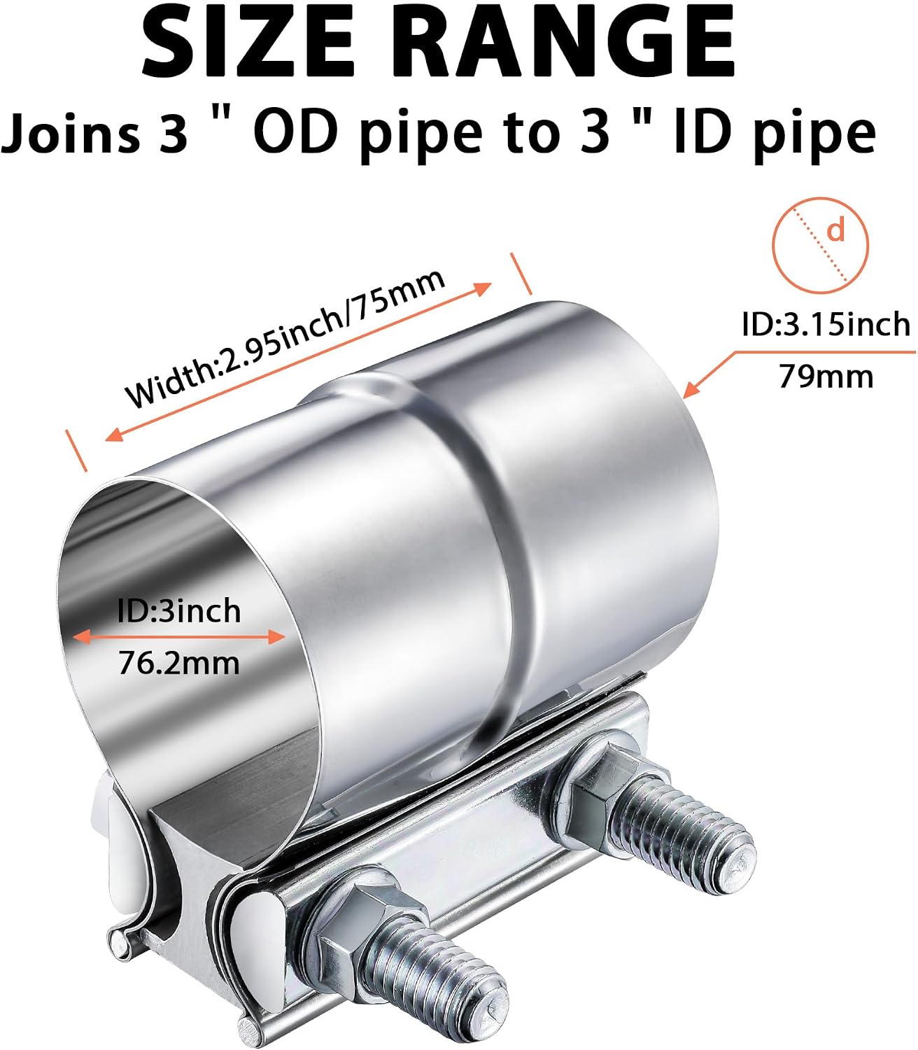 3 Inch Lap Joint Exhaust Clamp, 304 Stainless Steel Muffler Clamp, Pipe Clamps Sleeve Coupler for Pipes, Mufflers and Catalytic Converters