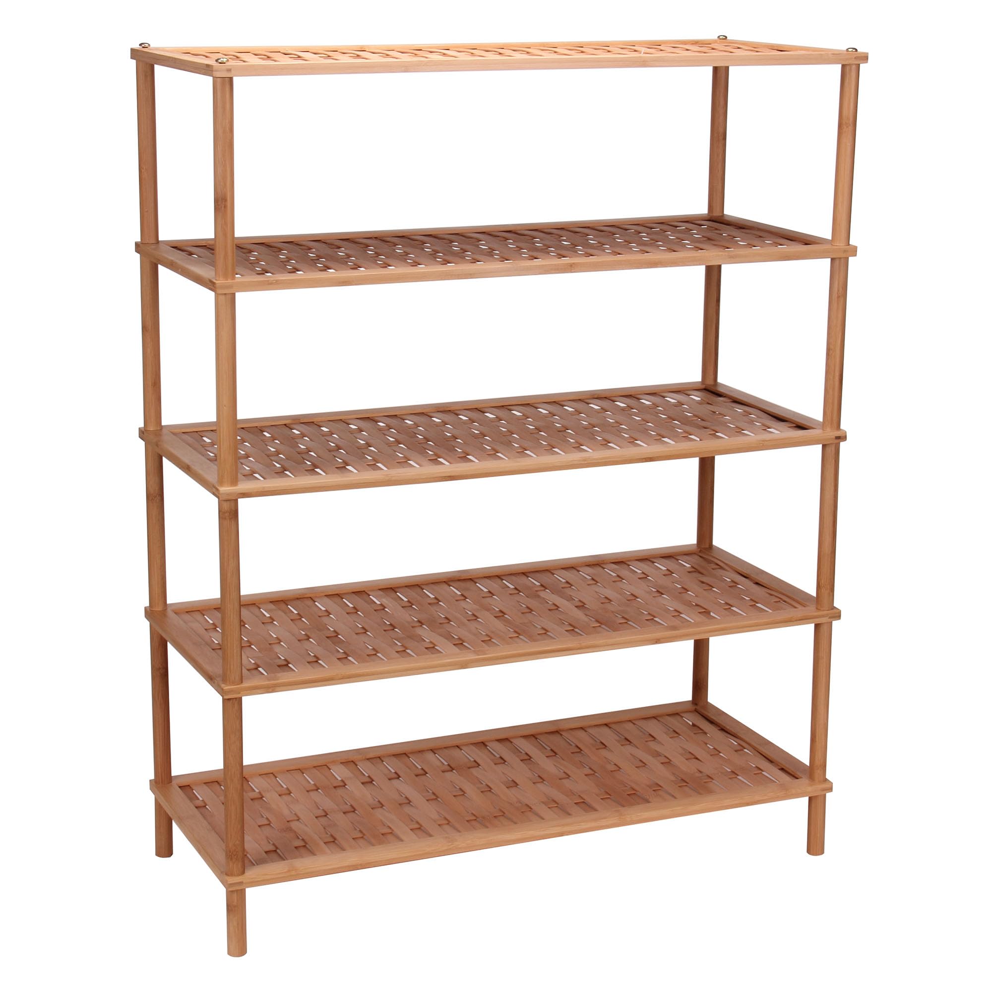 Household Essentials 5 Tier Bamboo Shoe Rack, Lightweight Storage Shelf, Basket Weave for Better Airflow, Easy Assembly, Great for Shoes, Sweaters and More